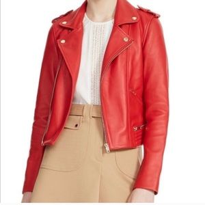 Maje red leather jacket